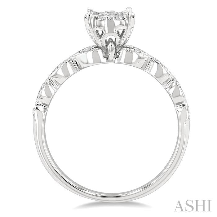 1/3 Ctw Marquise Shank Circular Shine Bright Round Cut Diamond Engagement Ring in 14K White Gold