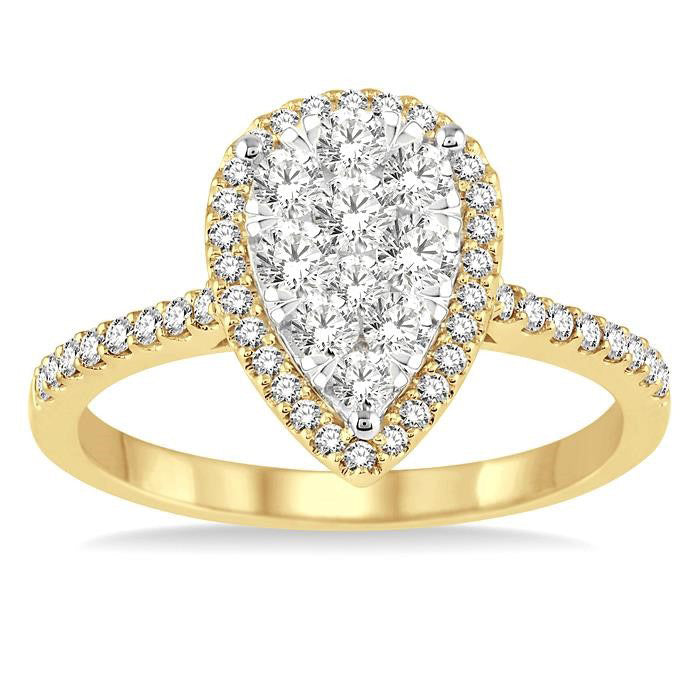Pear Shape Halo Shine Bright Essential Diamond Engagement Ring
