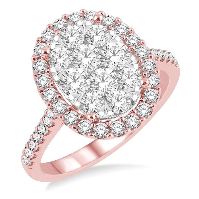 1 1/2 Ctw Oval Shape Diamond Shine Bright Ring in 14K Rose and White Gold
