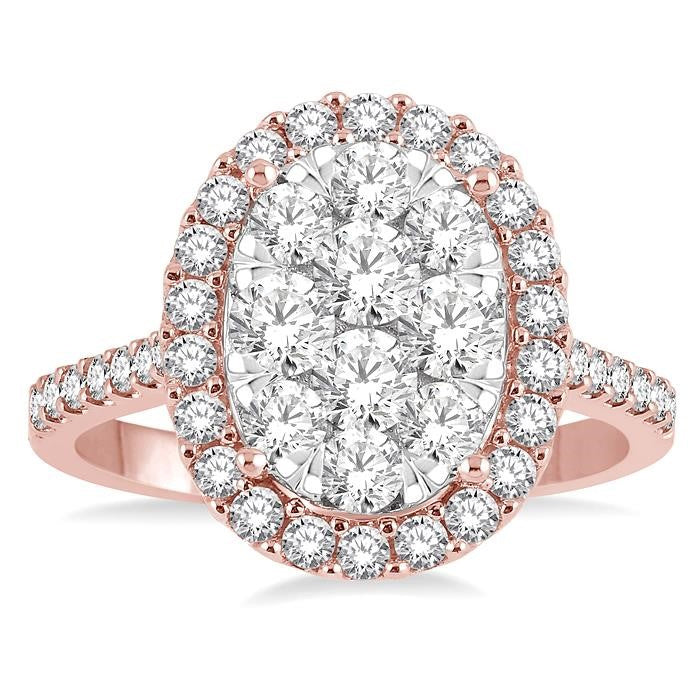 1 1/2 Ctw Oval Shape Diamond Shine Bright Ring in 14K Rose and White Gold