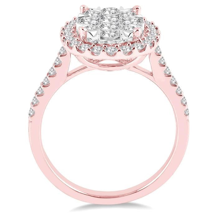 1 1/2 Ctw Oval Shape Diamond Shine Bright Ring in 14K Rose and White Gold