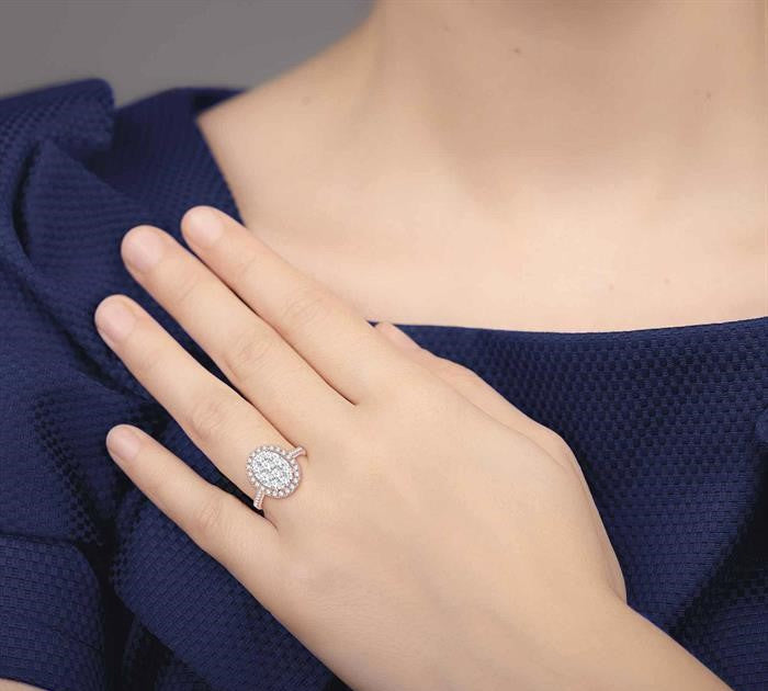 1 1/2 Ctw Oval Shape Diamond Shine Bright Ring in 14K Rose and White Gold