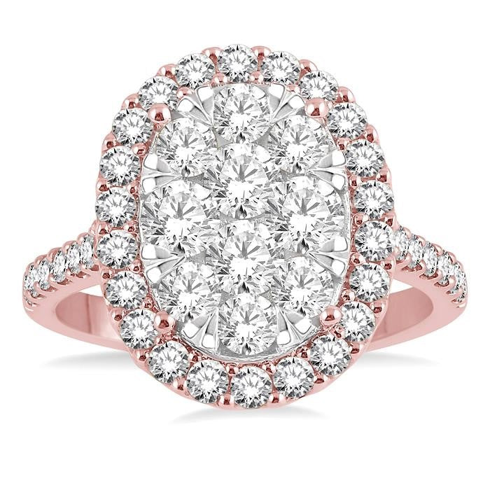2 Ctw Oval Shape Diamond Shine Bright Ring in 14K Rose and White Gold
