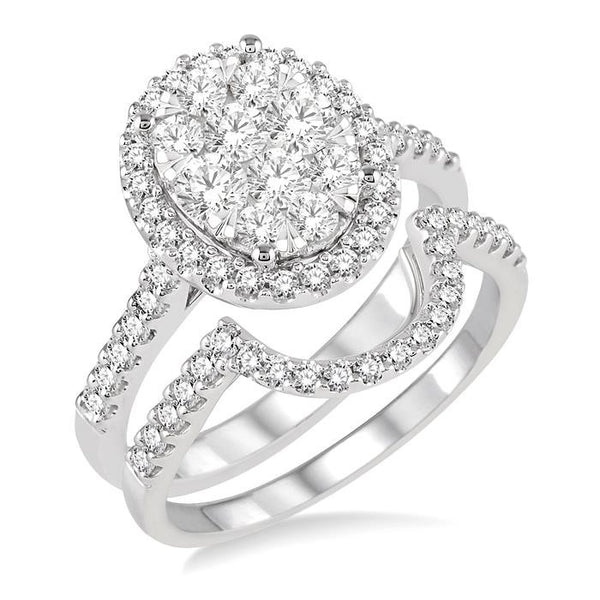 1 1/4 Ctw Oval Shape Diamond Shine Bright Wedding Set with 1 Ctw Engagement Ring and 1/4 Ctw Wedding Band in 14K White Gold