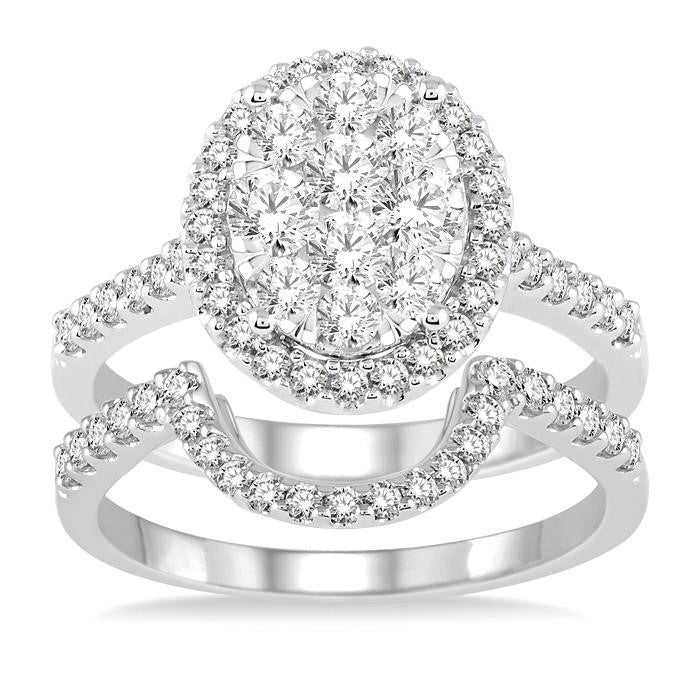 1 1/4 Ctw Oval Shape Diamond Shine Bright Wedding Set with 1 Ctw Engagement Ring and 1/4 Ctw Wedding Band in 14K White Gold