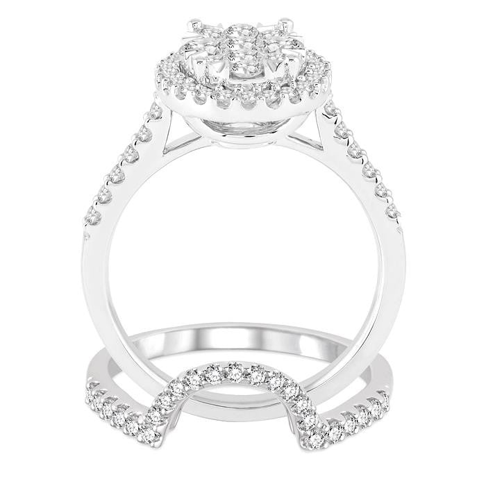 1 1/4 Ctw Oval Shape Diamond Shine Bright Wedding Set with 1 Ctw Engagement Ring and 1/4 Ctw Wedding Band in 14K White Gold