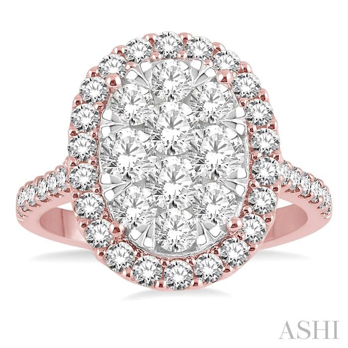 2 Ctw Oval Shape Diamond Lovebright Ring in 14K Rose and White Gold
