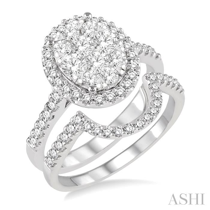 1 1/4 Ctw Oval Shape Diamond Shine Bright Wedding Set with 1 Ctw Engagement Ring and 1/4 Ctw Wedding Band in 14K White Gold