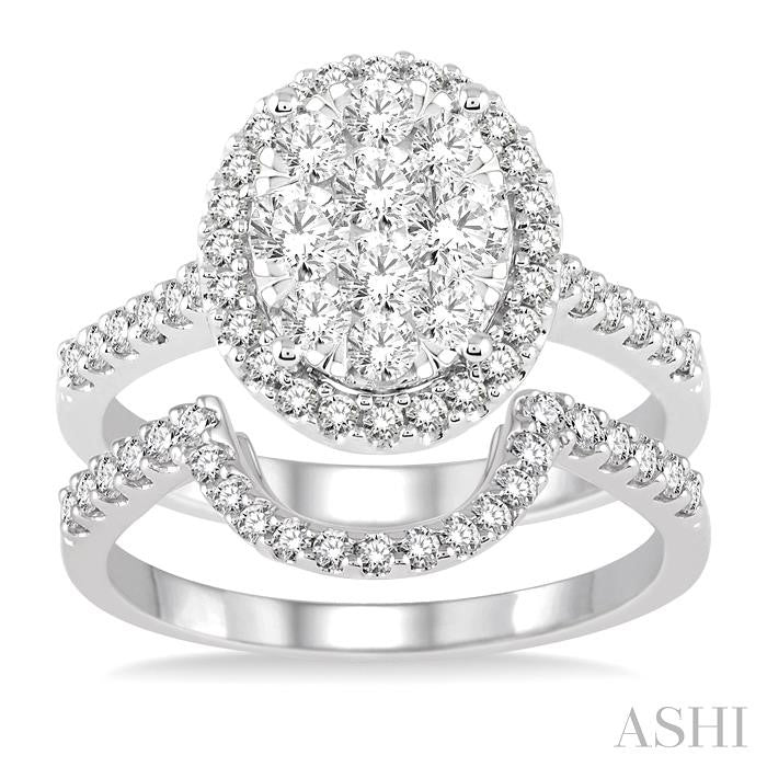 1 1/4 Ctw Oval Shape Diamond Shine Bright Wedding Set with 1 Ctw Engagement Ring and 1/4 Ctw Wedding Band in 14K White Gold