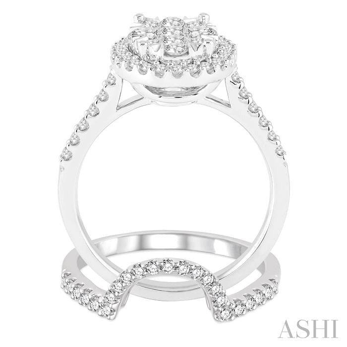1 1/4 Ctw Oval Shape Diamond Shine Bright Wedding Set with 1 Ctw Engagement Ring and 1/4 Ctw Wedding Band in 14K White Gold