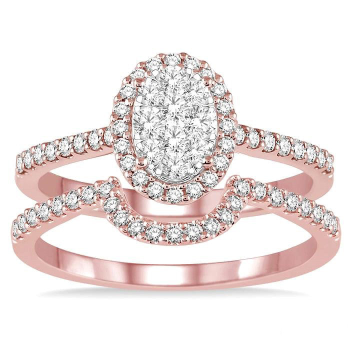 Oval Shape Halo Shine Bright Diamond Wedding Set