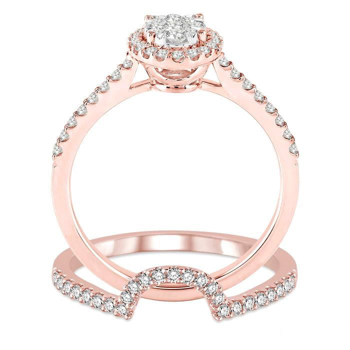 Oval Shape Halo Shine Bright Diamond Wedding Set