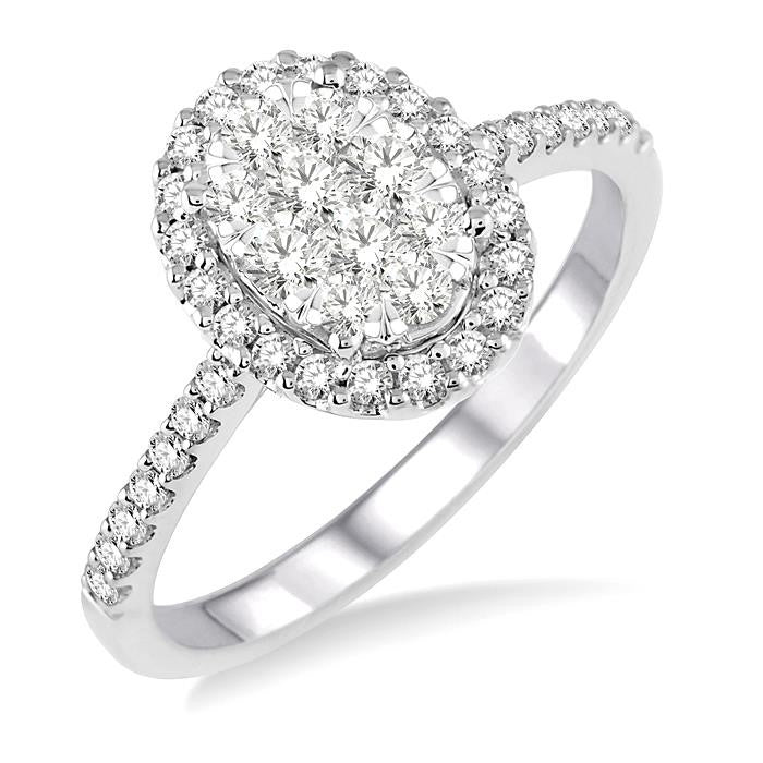 3/4 Ctw Oval Shape Diamond Shine Bright Ring in 14K White Gold