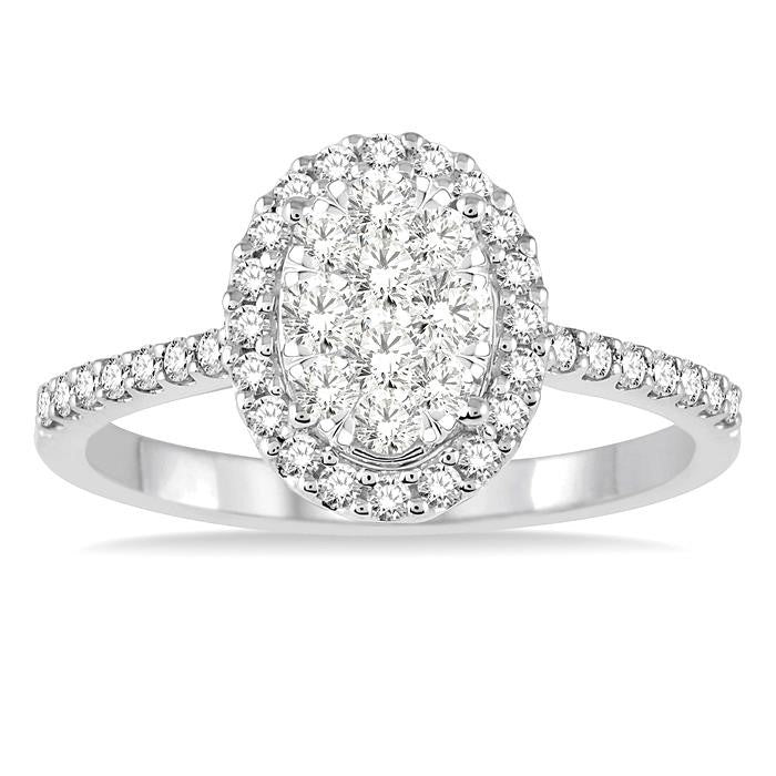 3/4 Ctw Oval Shape Diamond Shine Bright Ring in 14K White Gold