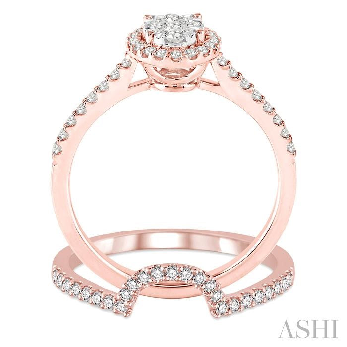 3/4 Ctw Oval Shape Diamond Shine Bright Wedding Set with 1/2 Ctw Engagement Ring and 1/5 Ctw Wedding Band in 14K Rose and White Gold