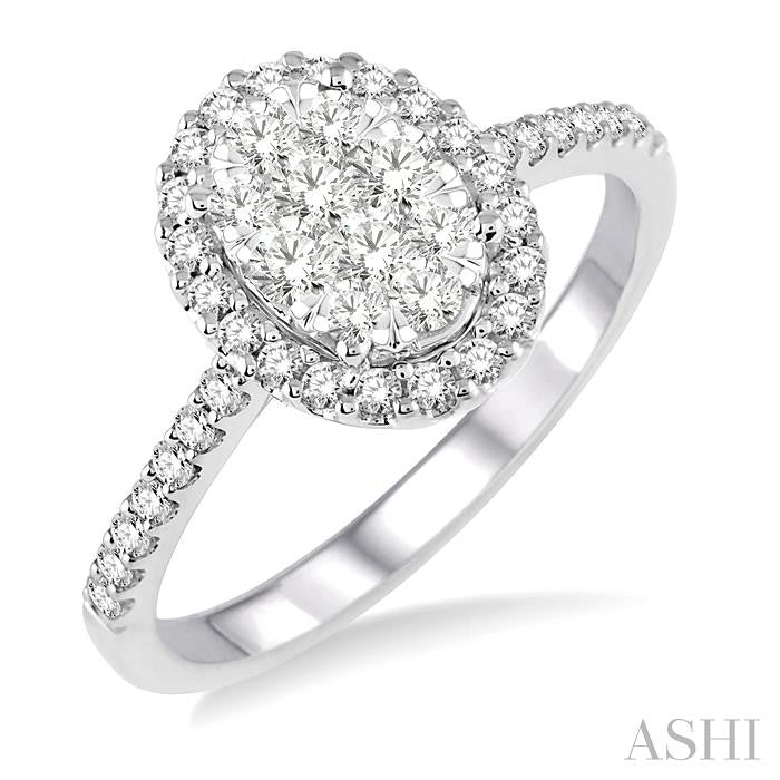 3/4 Ctw Oval Shape Diamond Shine Bright Ring in 14K White Gold
