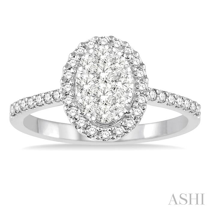 3/4 Ctw Oval Shape Diamond Shine Bright Ring in 14K White Gold