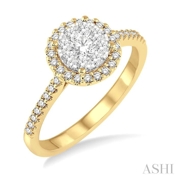 1/2 Ctw Round Shape Diamond Shine Bright Ring in 14K Yellow and White Gold