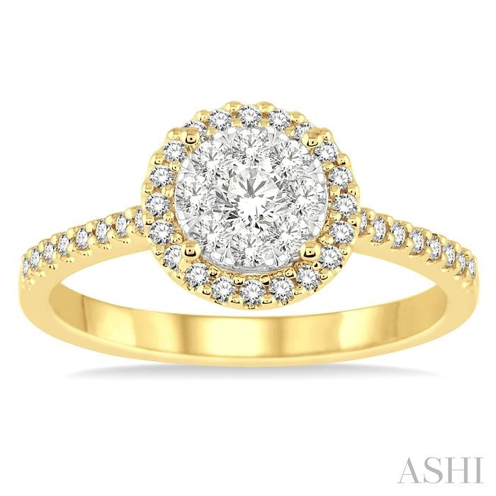 1/2 Ctw Round Shape Diamond Shine Bright Ring in 14K Yellow and White Gold