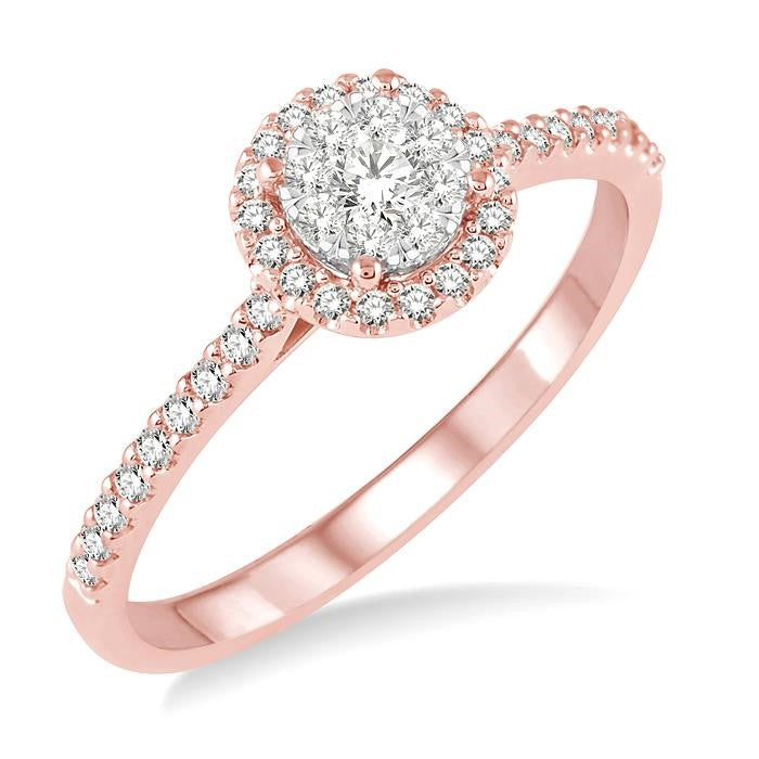 1/3 Ctw Round Shape Diamond Shine Bright Ring in 14K Rose and White Gold