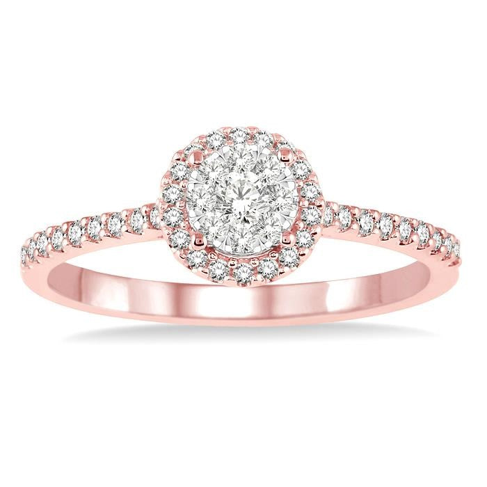 1/3 Ctw Round Shape Diamond Shine Bright Ring in 14K Rose and White Gold