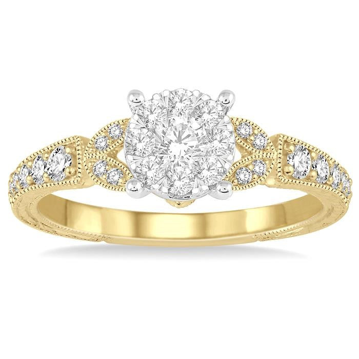 1/2 Ctw Round Cut Diamond Shine Bright Engagement Ring in 14K Yellow & White Gold