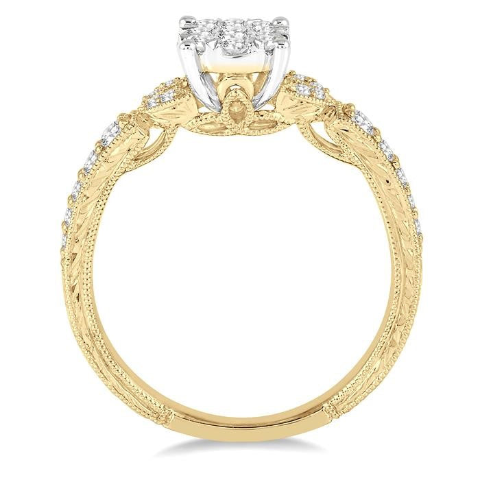 1/2 Ctw Round Cut Diamond Shine Bright Engagement Ring in 14K Yellow & White Gold
