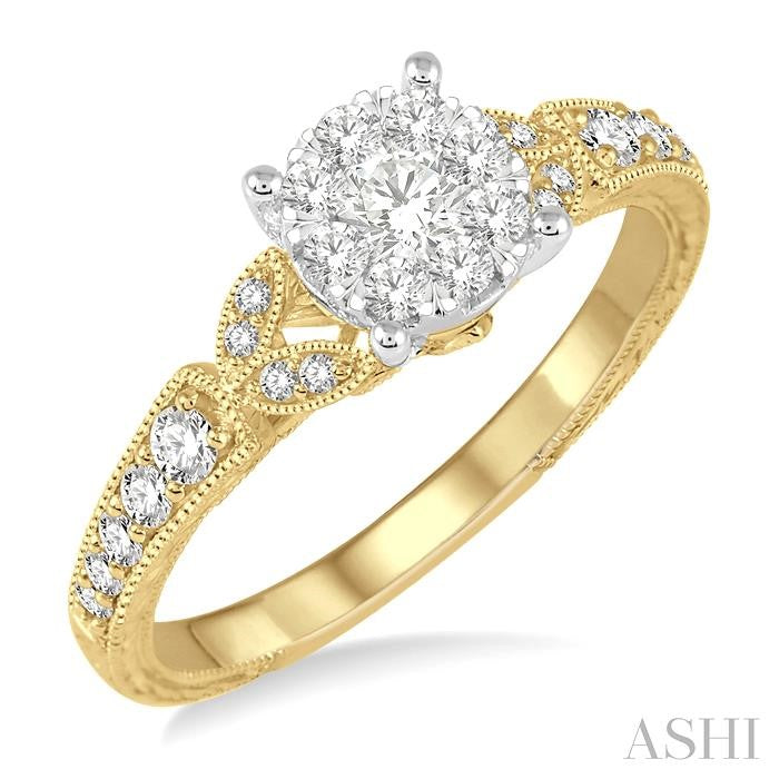 1/2 Ctw Round Cut Diamond Shine Bright Engagement Ring in 14K Yellow & White Gold