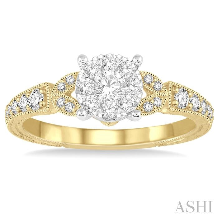 1/2 Ctw Round Cut Diamond Shine Bright Engagement Ring in 14K Yellow & White Gold