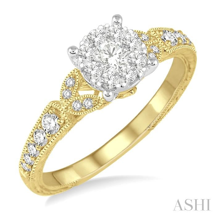 1/2 Ctw Round Cut Diamond Shine Bright Engagement Ring in 14K Yellow and White Gold