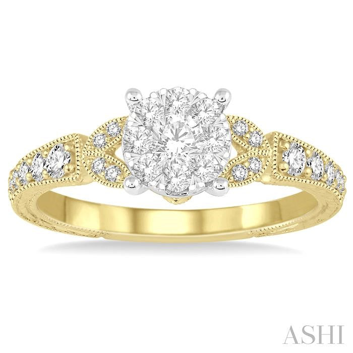 1/2 Ctw Round Cut Diamond Shine Bright Engagement Ring in 14K Yellow and White Gold