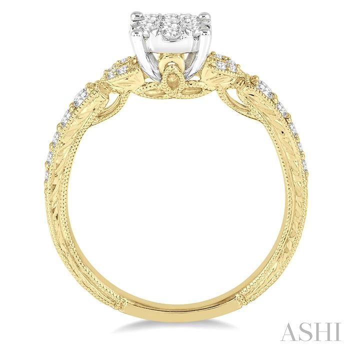 1/2 Ctw Round Cut Diamond Shine Bright Engagement Ring in 14K Yellow and White Gold