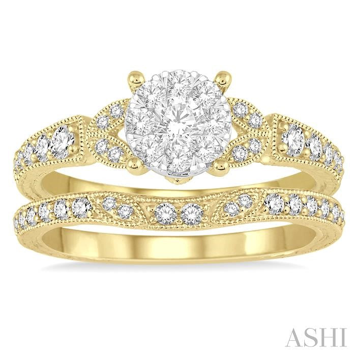 5/8 Ctw Round Cut Diamond Shine Bright Wedding Set with 1/2 Ctw Engagement Ring and 1/6 Ctw Wedding Band in 14K Yellow and White Gold