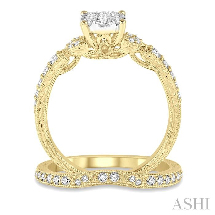 5/8 Ctw Round Cut Diamond Shine Bright Wedding Set with 1/2 Ctw Engagement Ring and 1/6 Ctw Wedding Band in 14K Yellow and White Gold