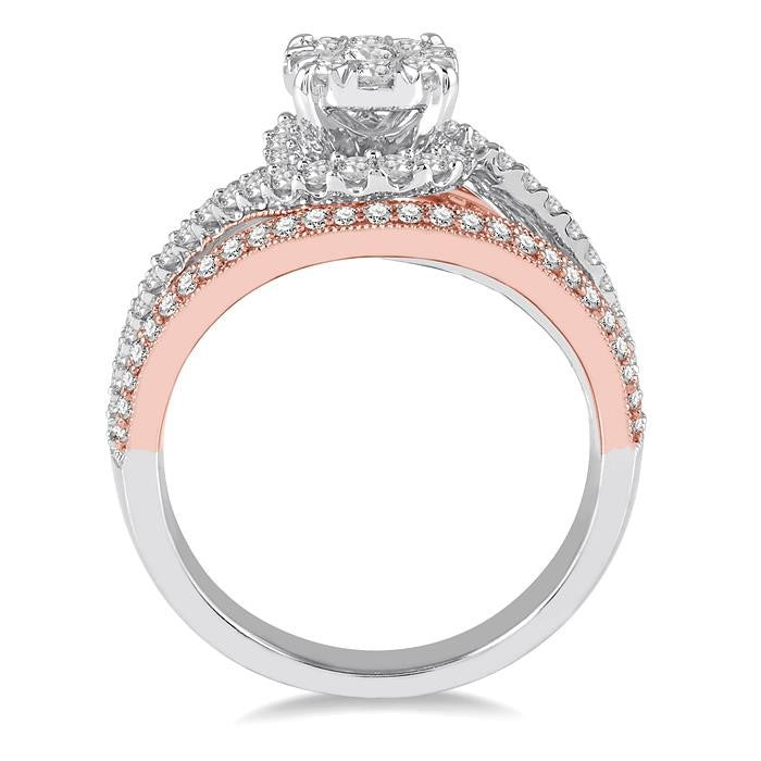 1 1/10 Ctw Round Diamond Shine Bright Engagement Ring in 14K White and Rose Gold