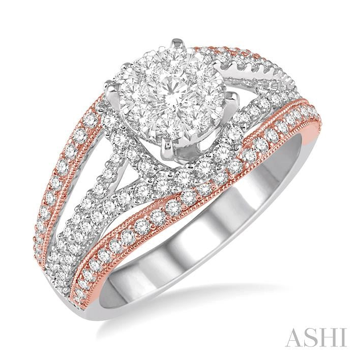 1 1/10 Ctw Round Diamond Shine Bright Engagement Ring in 14K White and Rose Gold
