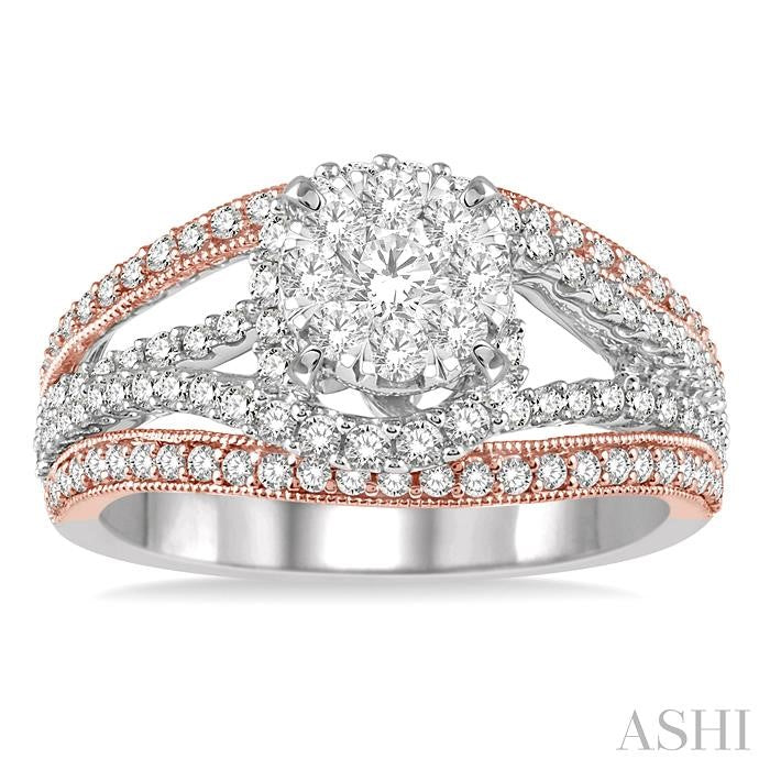 1 1/10 Ctw Round Diamond Shine Bright Engagement Ring in 14K White and Rose Gold