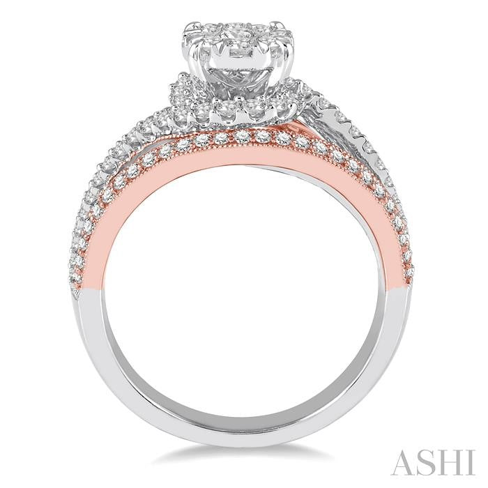 1 1/10 Ctw Round Diamond Shine Bright Engagement Ring in 14K White and Rose Gold