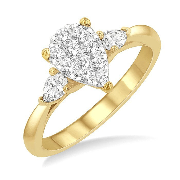 5/8 Ctw Pear Shape Shine Bright Pear and Round Cut Diamond Engagement Ring in 14K Yellow and White Gold
