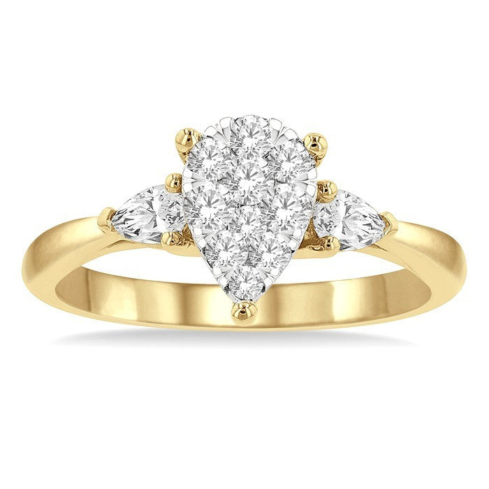 5/8 Ctw Pear Shape Shine Bright Pear and Round Cut Diamond Engagement Ring in 14K Yellow and White Gold