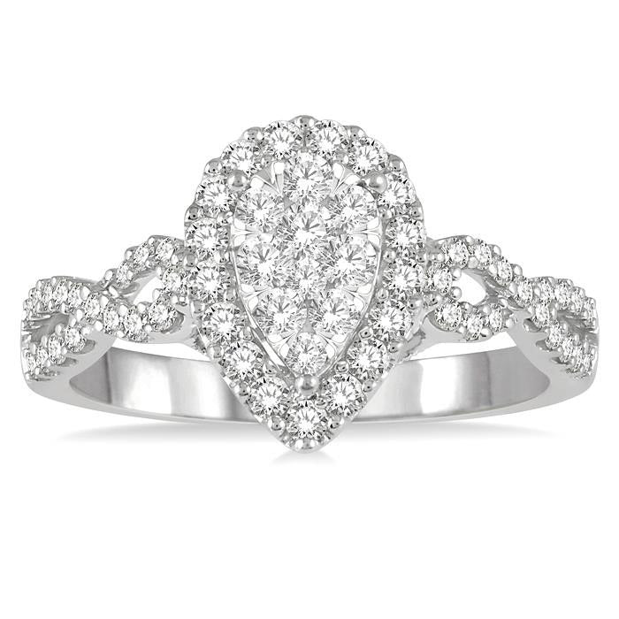 Pear Shape Halo Shine Bright Diamond Engagement Ring