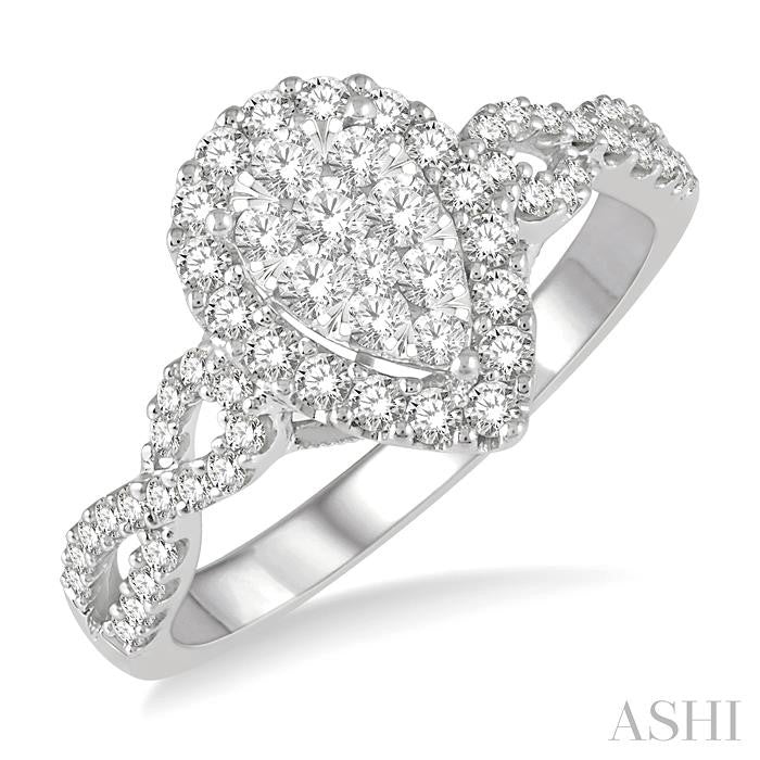 3/4 Ctw Pear Shape Diamond Shine Bright Ring in 14K White Gold