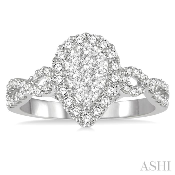 3/4 Ctw Pear Shape Diamond Shine Bright Ring in 14K White Gold