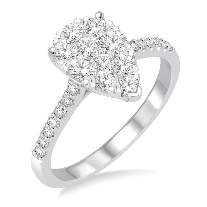 3/4 Ctw Pear Shape Diamond Shine Bright Ring in 14K White Gold