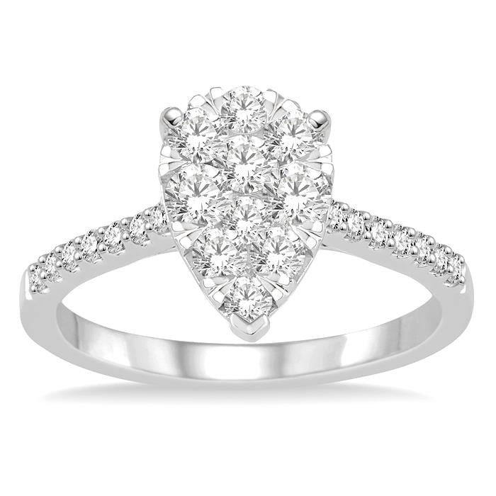 3/4 Ctw Pear Shape Diamond Shine Bright Ring in 14K White Gold