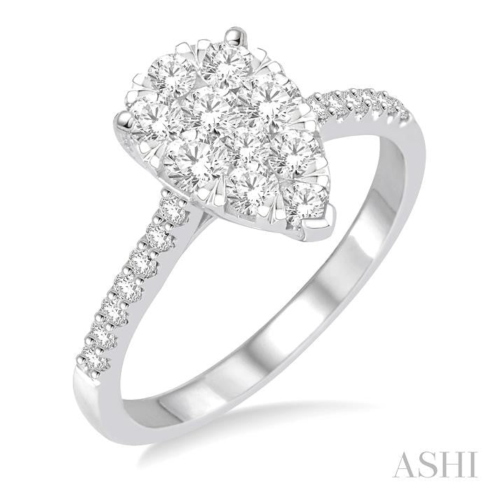 3/4 Ctw Pear Shape Diamond Shine Bright Ring in 14K White Gold