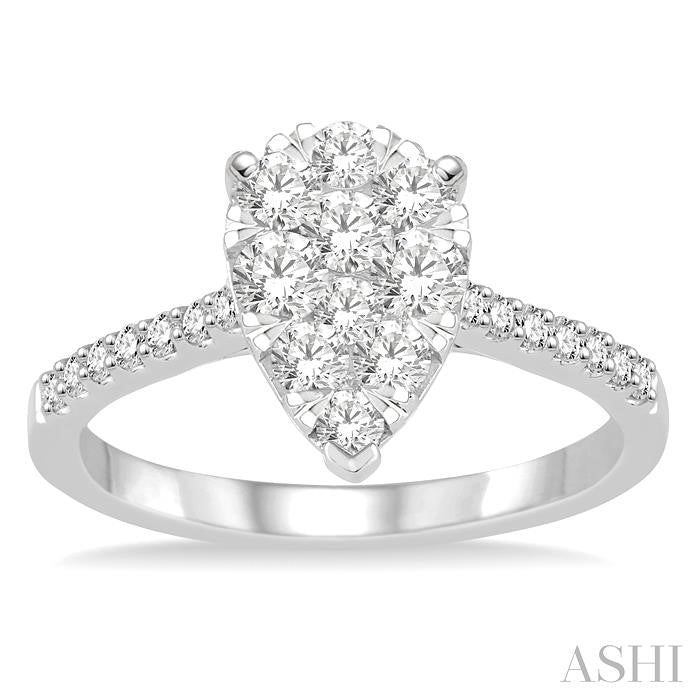 3/4 Ctw Pear Shape Diamond Shine Bright Ring in 14K White Gold