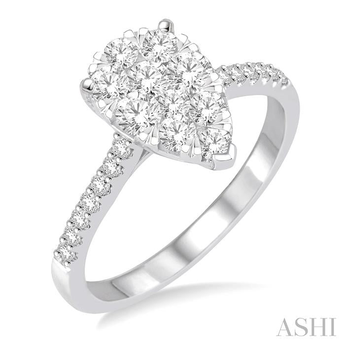 3/4 Ctw Pear Shape Diamond Shine Bright Ring in 14K White Gold