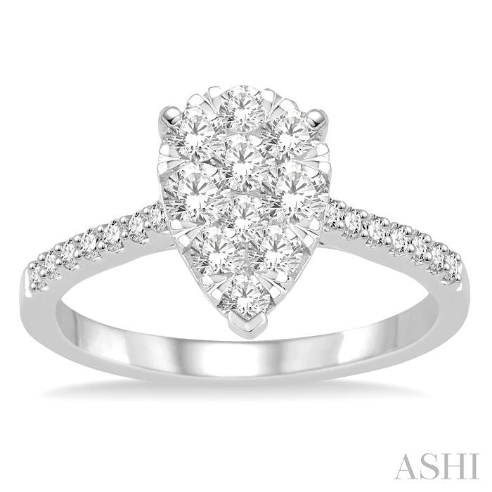 3/4 Ctw Pear Shape Diamond Shine Bright Ring in 14K White Gold
