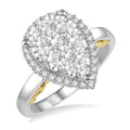 1 Ctw Round Diamond Shine Bright Pear Halo Engagement Ring in 14K White and Yellow Gold